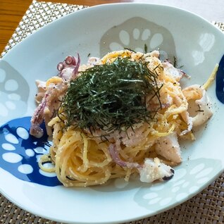 いかとたらこのクリームパスタ